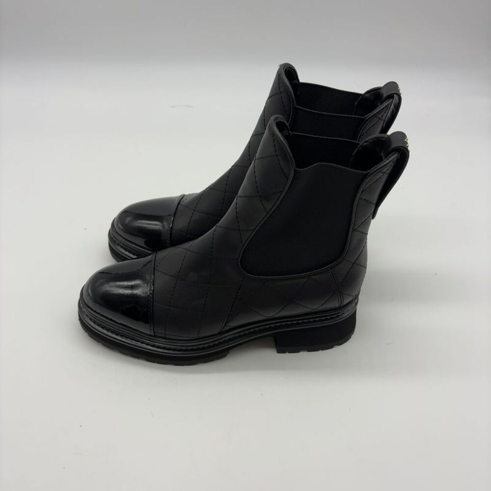 CHANEL Leather Chelsea Ankle Boots with Patent Cap Toe - Picture 2 of 7